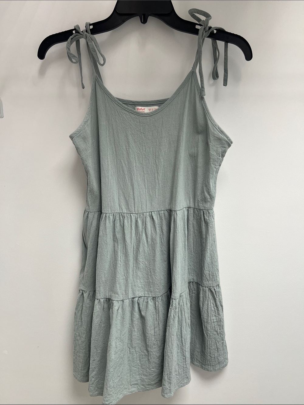 ROMWE Light Sage Green Tie-Shoulder Tiered Mini Dress